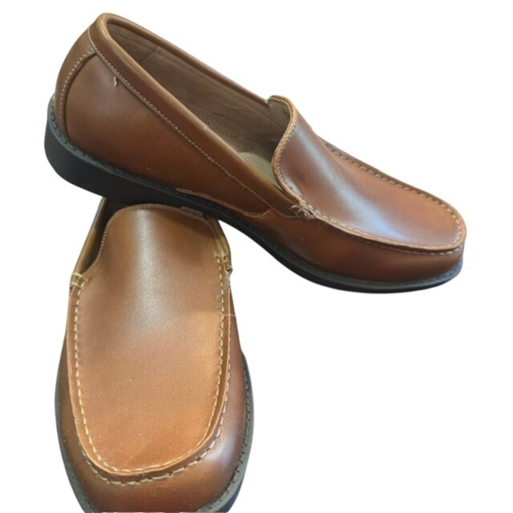 Croft & Barrow Loafers Mens Brown Leather Moc Toe Slip On Shoes Size 8 MED